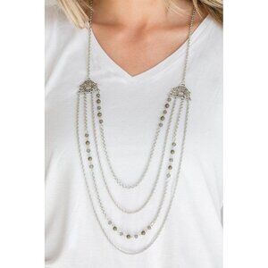 PHARAOH FINESSE GREEN stone NECKLACE multi strand chain costume chandelier